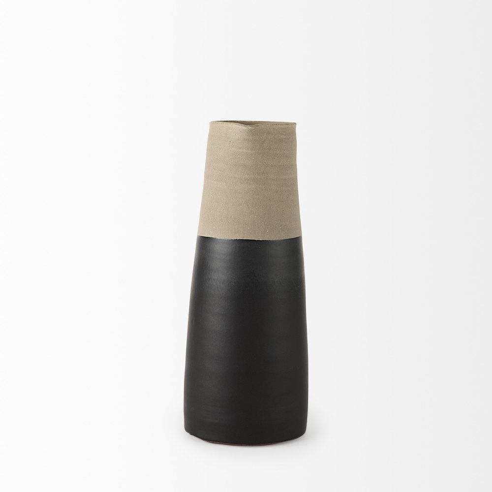 14" Black and Natural Ceramic Decorative Jug — view 2