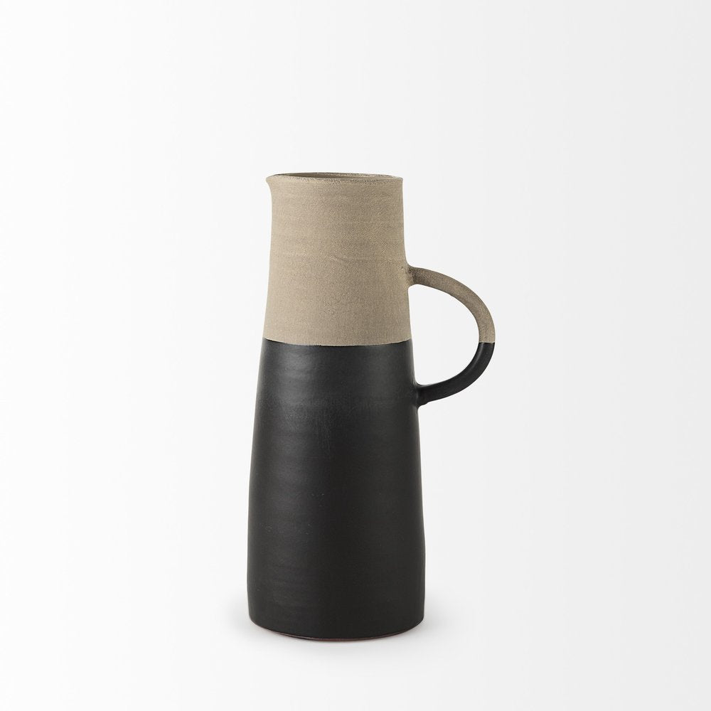 14" Black and Natural Ceramic Decorative Jug HomeRoots