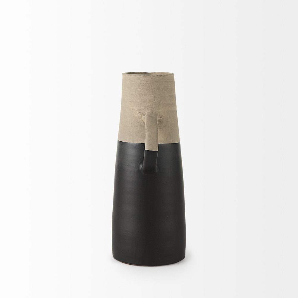 14" Black and Natural Ceramic Decorative Jug — view 4