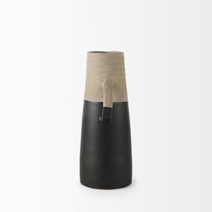 14" Black and Natural Ceramic Decorative Jug HomeRoots