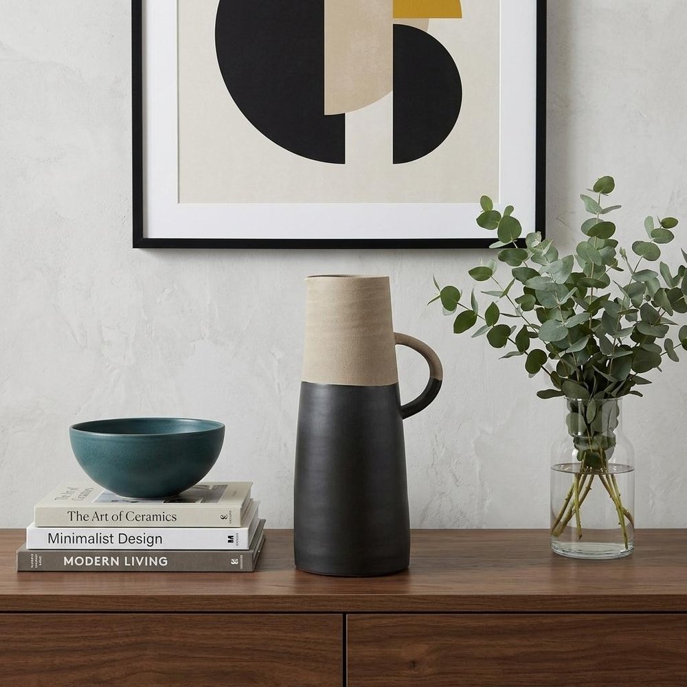 14" Black and Natural Ceramic Decorative Jug — view 10