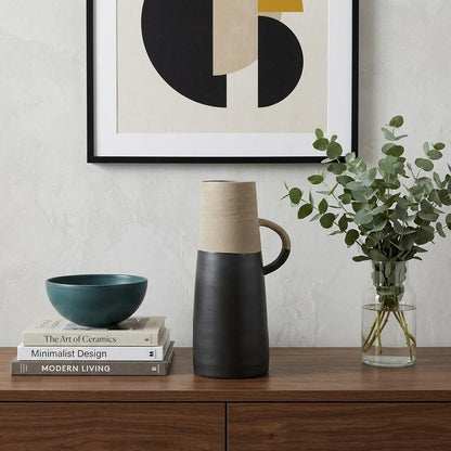 14" Black and Natural Ceramic Decorative Jug HomeRoots
