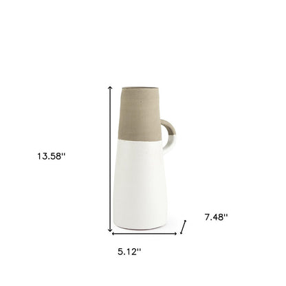 14" White and Natural Ceramic Decorative Jug HomeRoots