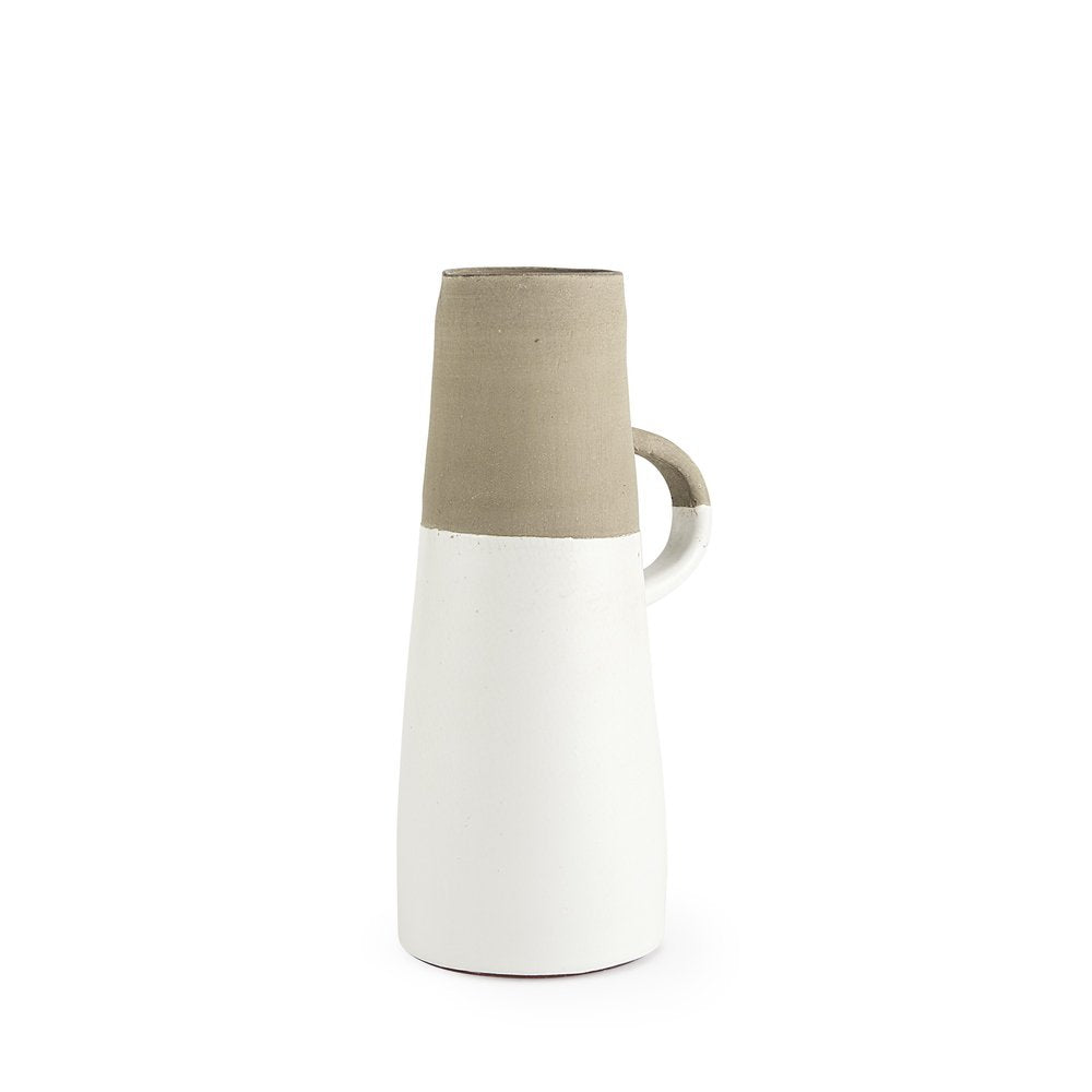 14" White and Natural Ceramic Decorative Jug HomeRoots
