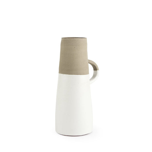 14" White and Natural Ceramic Decorative Jug HomeRoots
