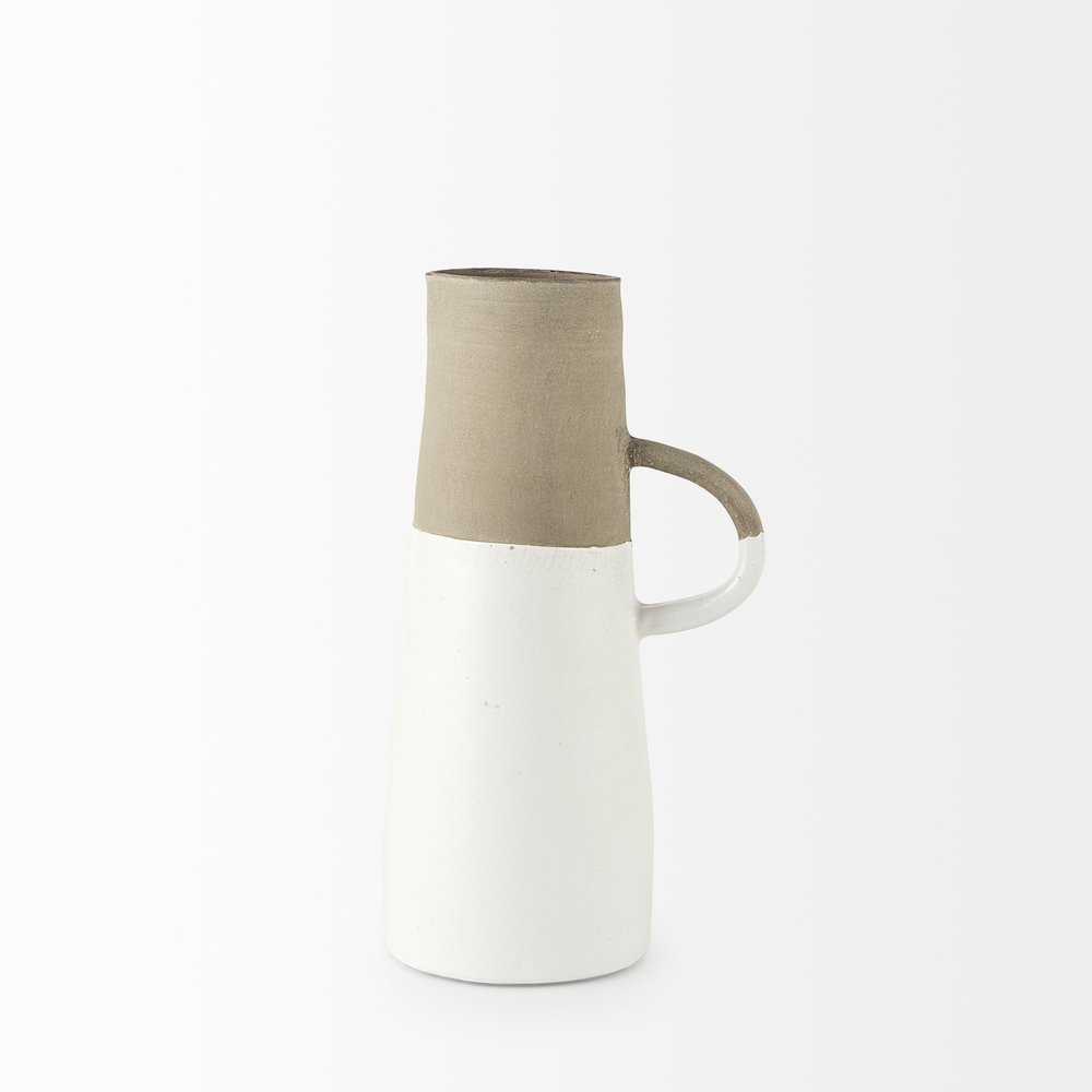 14" White and Natural Ceramic Decorative Jug — view 3