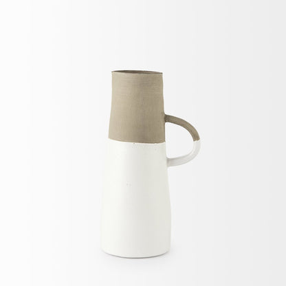 14" White and Natural Ceramic Decorative Jug HomeRoots