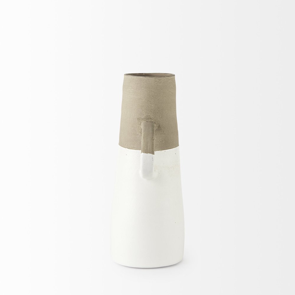 14" White and Natural Ceramic Decorative Jug HomeRoots