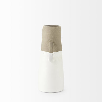 14" White and Natural Ceramic Decorative Jug HomeRoots