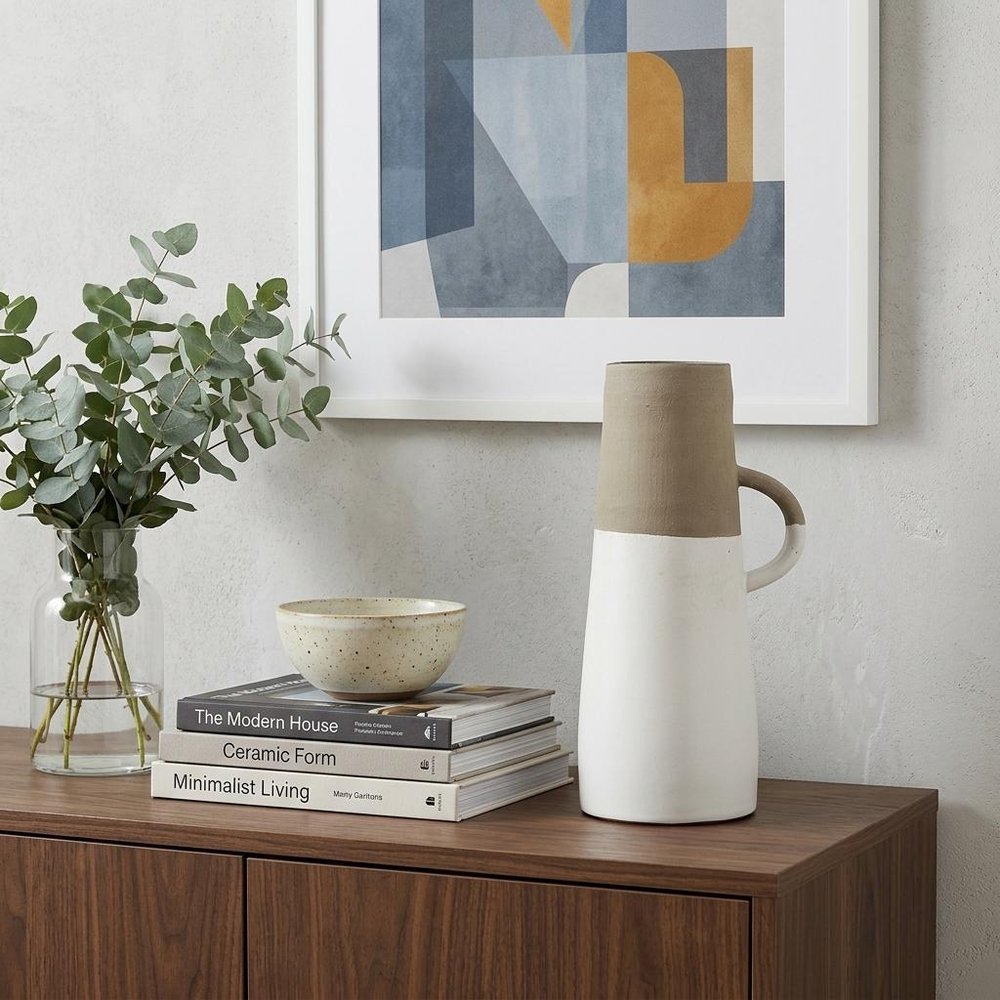 14" White and Natural Ceramic Decorative Jug — view 10