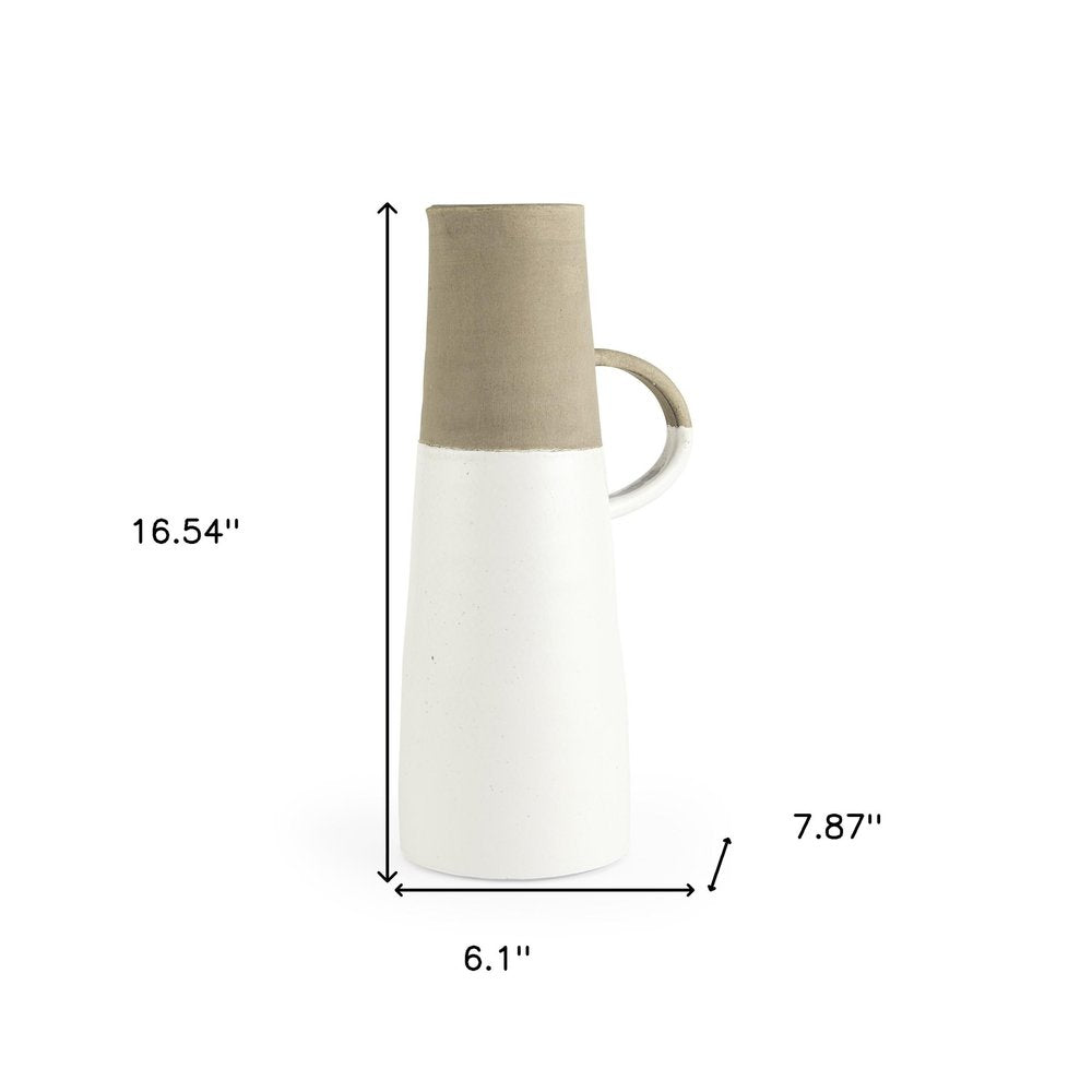 17" White and Natural Ceramic Decorative Jug Tabletop Sculpture HomeRoots