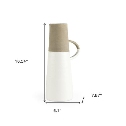 17" White and Natural Ceramic Decorative Jug Tabletop Sculpture HomeRoots
