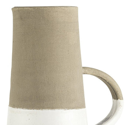 17" White and Natural Ceramic Decorative Jug Tabletop Sculpture HomeRoots