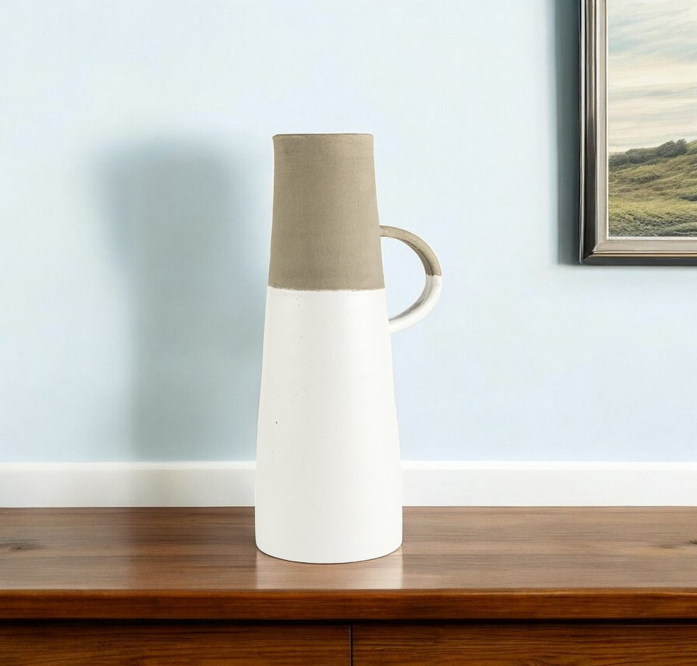 17" White and Natural Ceramic Decorative Jug Tabletop Sculpture HomeRoots