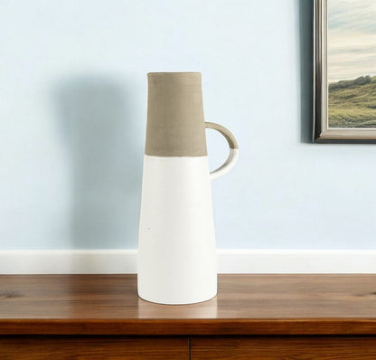 17" White and Natural Ceramic Decorative Jug Tabletop Sculpture HomeRoots