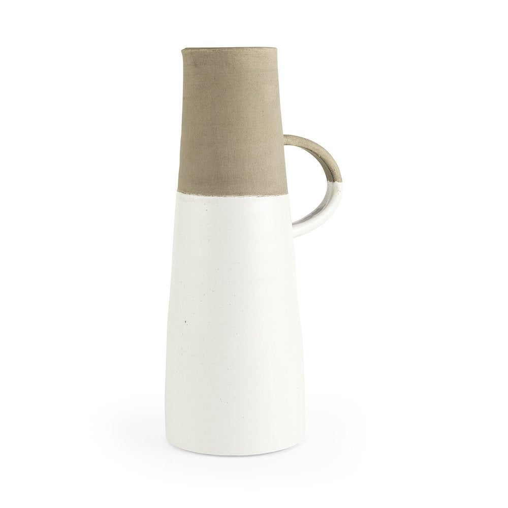 17" White and Natural Ceramic Decorative Jug Tabletop Sculpture — view 1