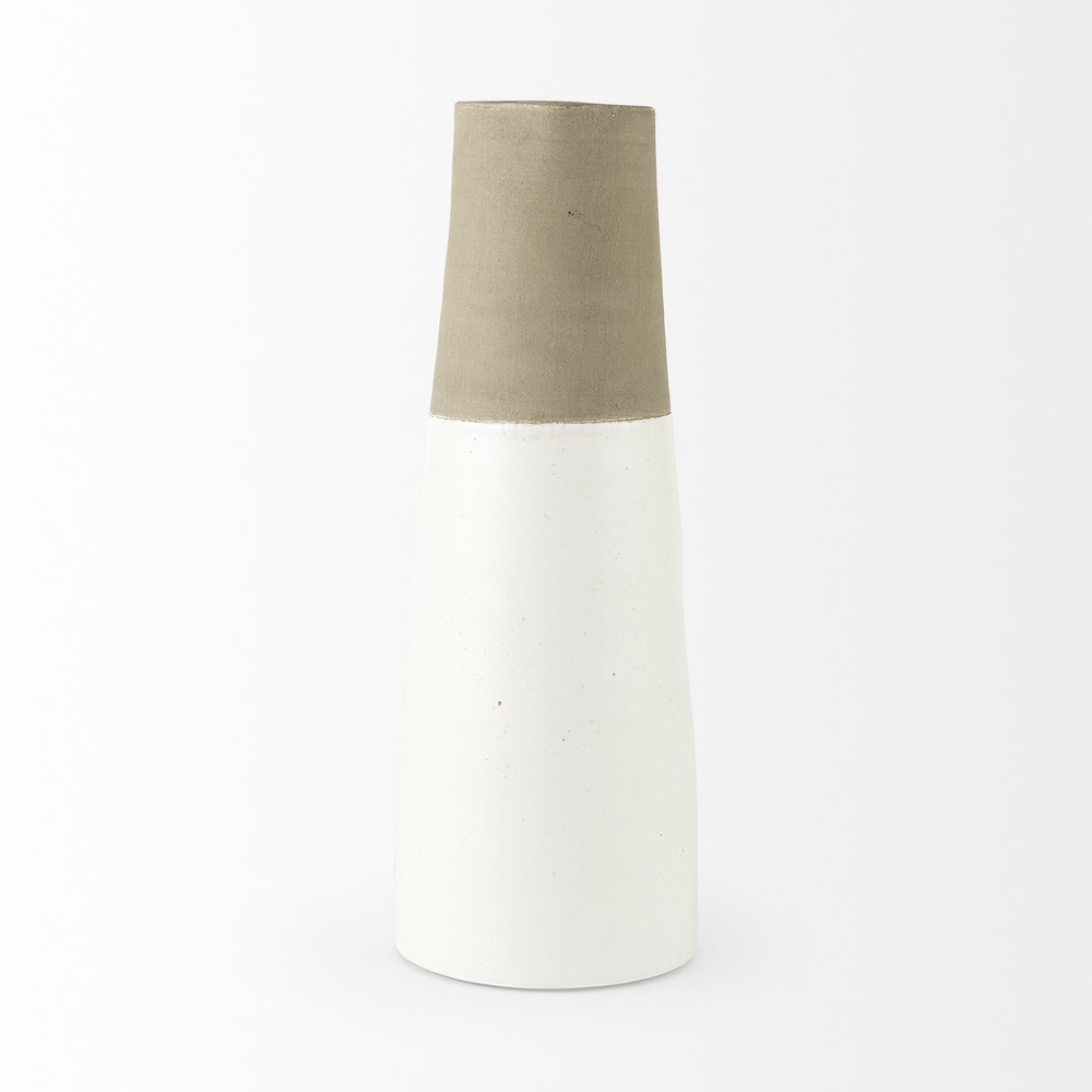 17" White and Natural Ceramic Decorative Jug Tabletop Sculpture — view 2