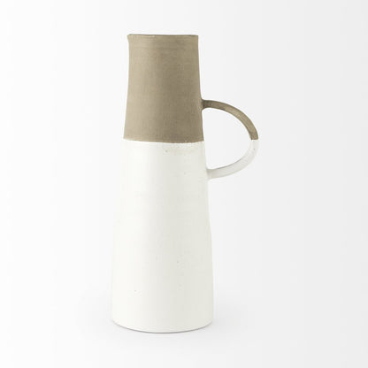 17" White and Natural Ceramic Decorative Jug Tabletop Sculpture HomeRoots