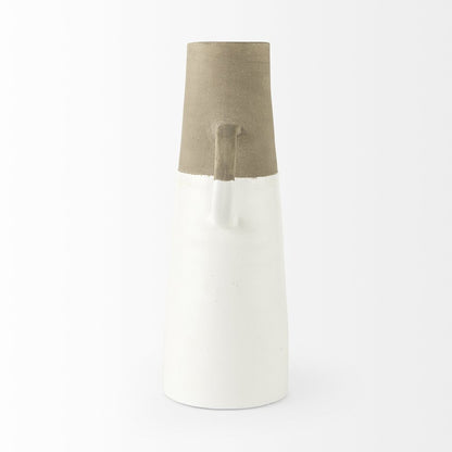 17" White and Natural Ceramic Decorative Jug Tabletop Sculpture HomeRoots