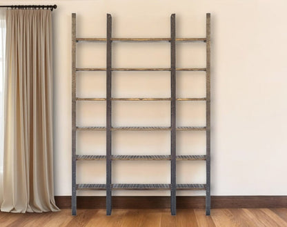 Brown Iron and Solid Wood Six Tier Bookcase HomeRoots