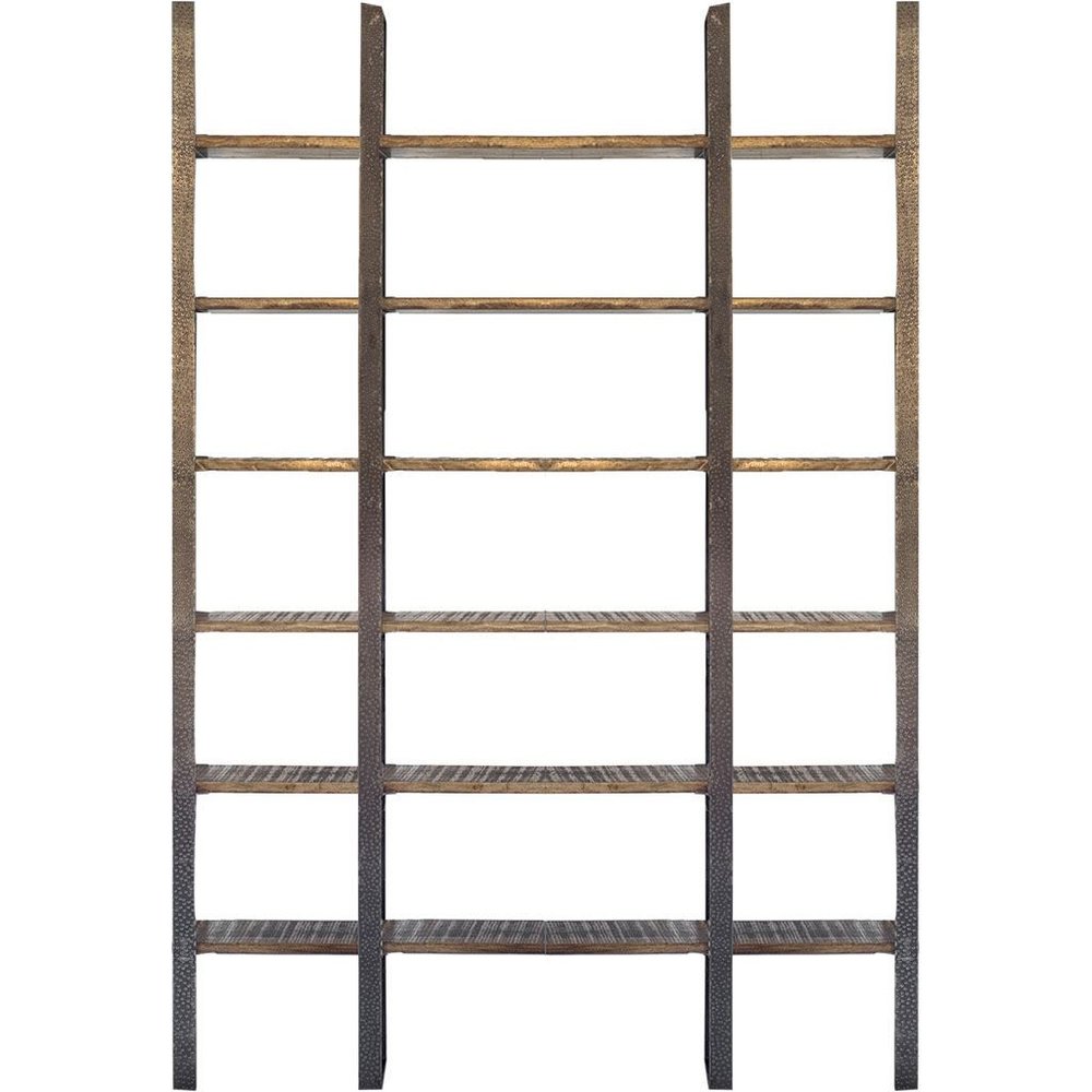 Brown Iron and Solid Wood Six Tier Bookcase HomeRoots