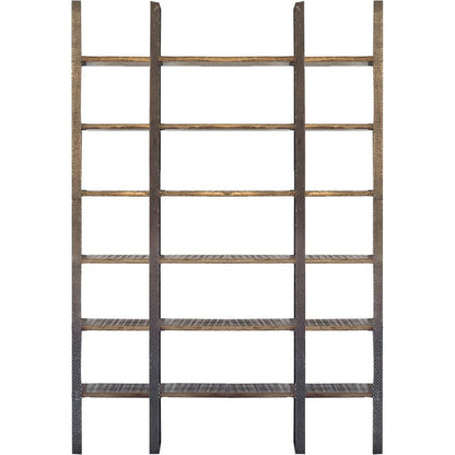 Brown Iron and Solid Wood Six Tier Bookcase HomeRoots