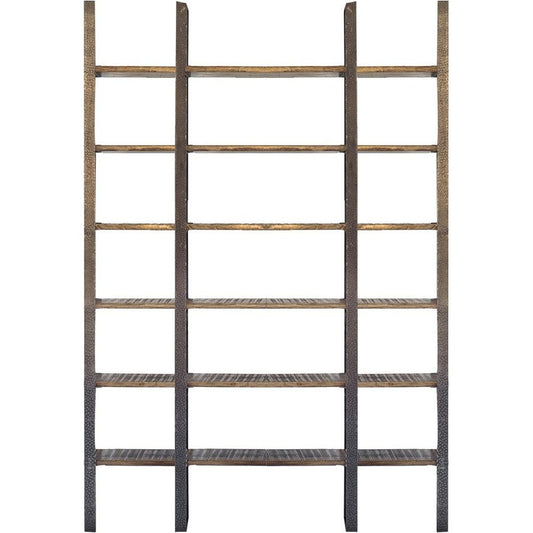 Brown Iron and Solid Wood Six Tier Bookcase HomeRoots