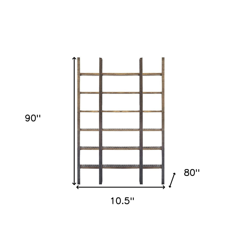 Brown Iron and Solid Wood Six Tier Bookcase HomeRoots