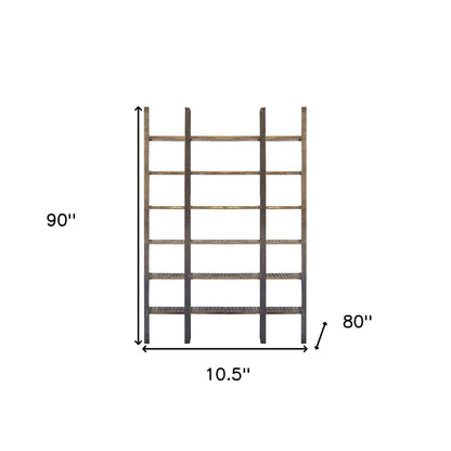 Brown Iron and Solid Wood Six Tier Bookcase HomeRoots
