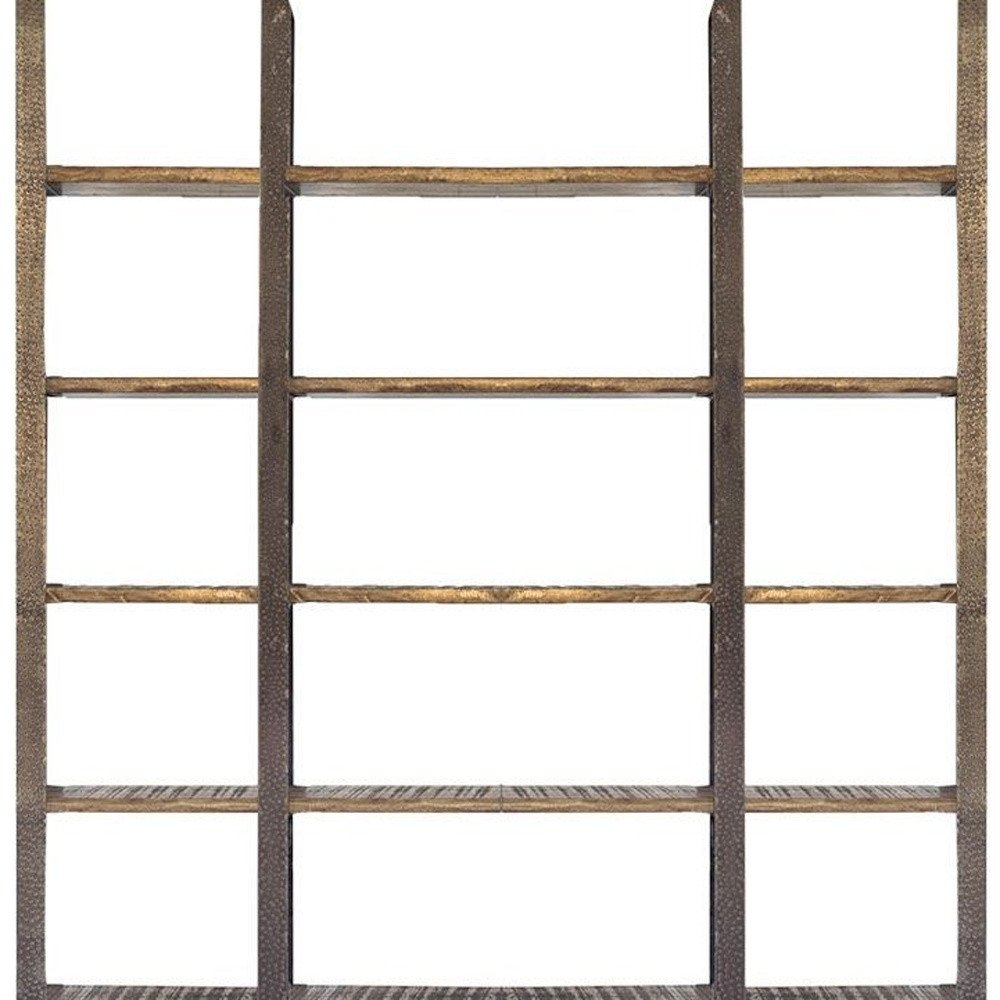 Brown Iron and Solid Wood Six Tier Bookcase HomeRoots