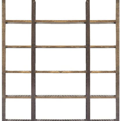 Brown Iron and Solid Wood Six Tier Bookcase HomeRoots
