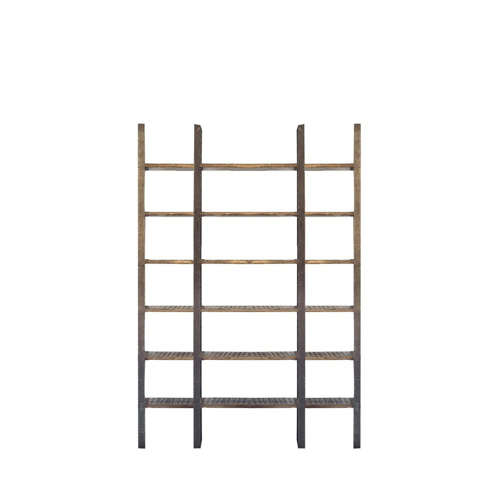 Brown Iron and Solid Wood Six Tier Bookcase HomeRoots