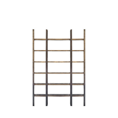 Brown Iron and Solid Wood Six Tier Bookcase HomeRoots
