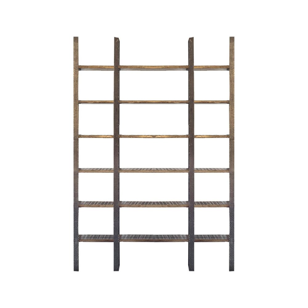 Brown Iron and Solid Wood Six Tier Bookcase HomeRoots