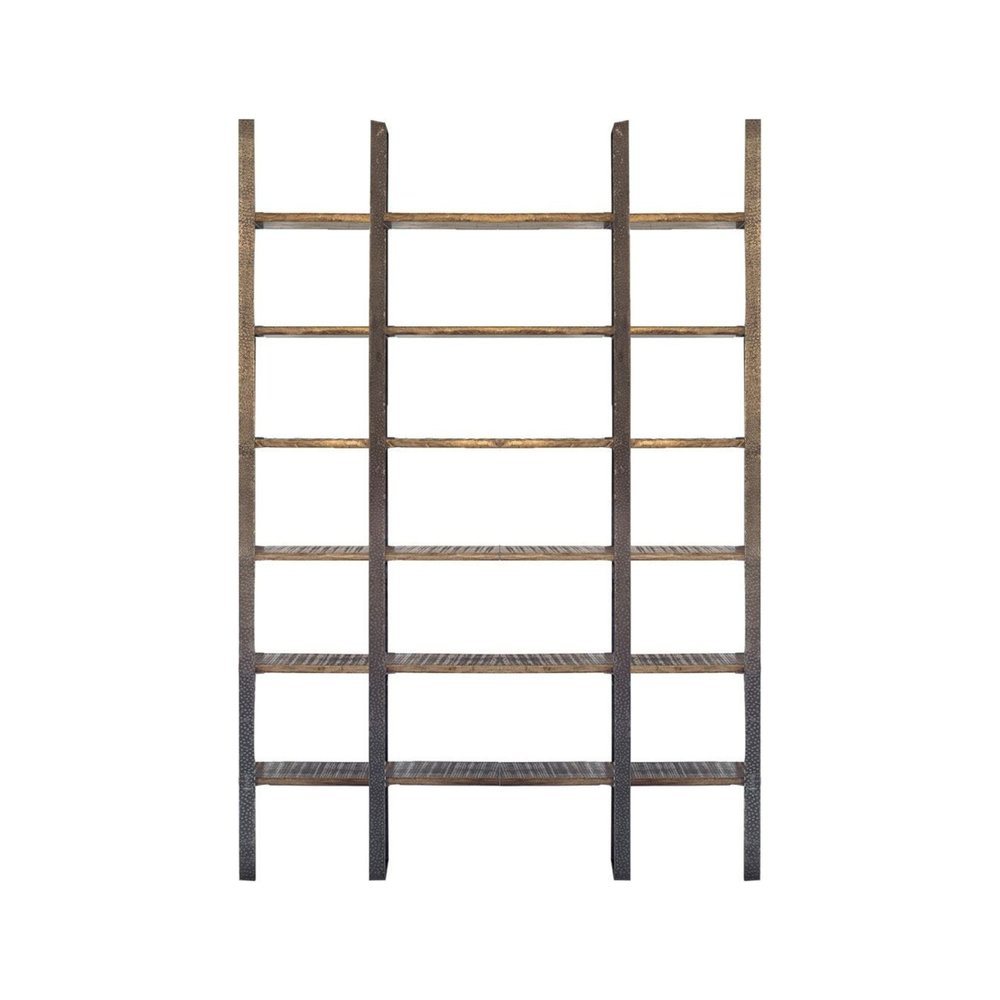 Brown Iron and Solid Wood Six Tier Bookcase HomeRoots