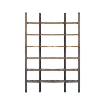 Brown Iron and Solid Wood Six Tier Bookcase HomeRoots