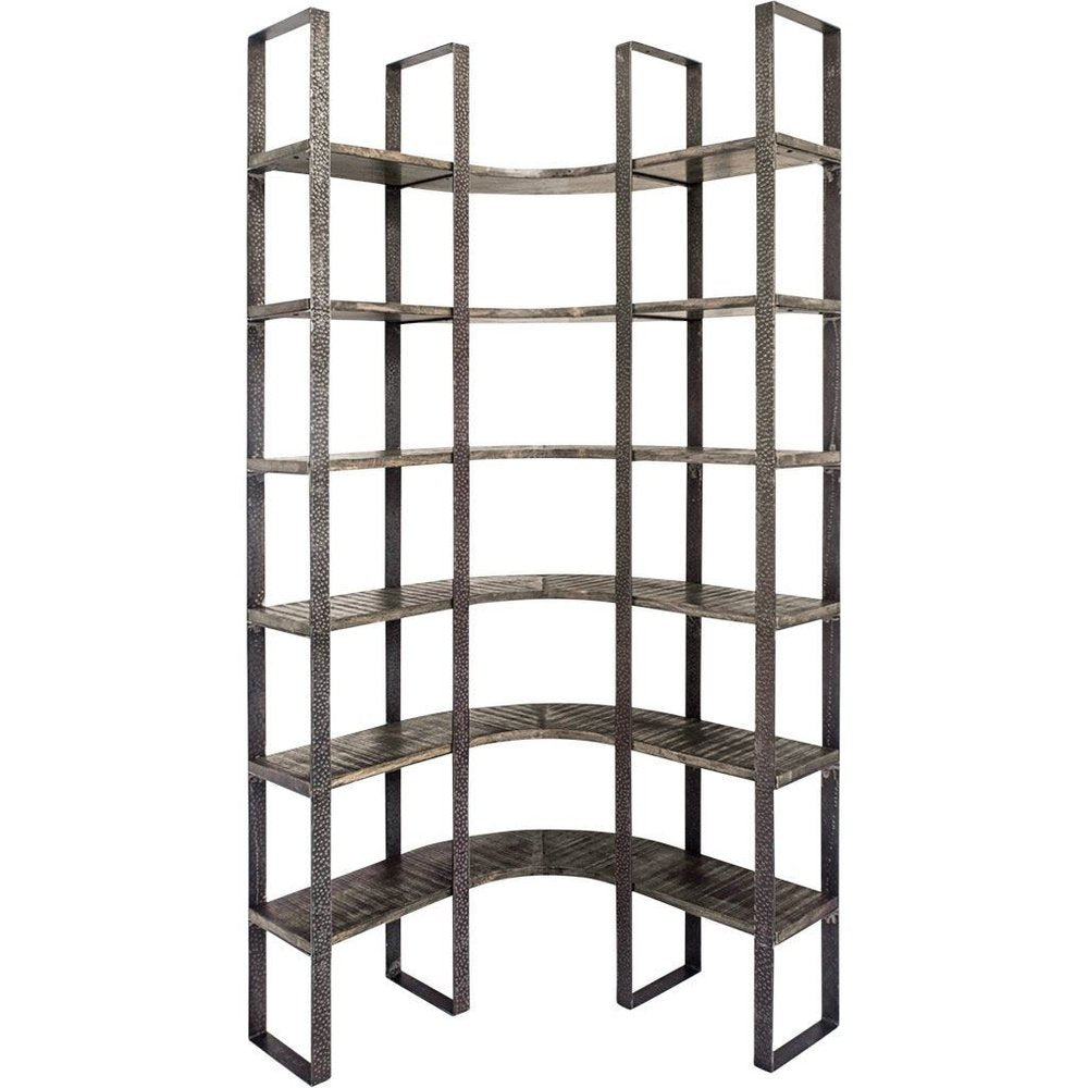 Brown Iron and Solid Wood Six Tier Bookcase HomeRoots