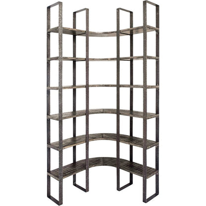 Brown Iron and Solid Wood Six Tier Bookcase HomeRoots