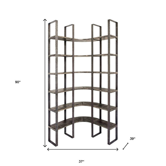 Brown Iron and Solid Wood Six Tier Bookcase HomeRoots