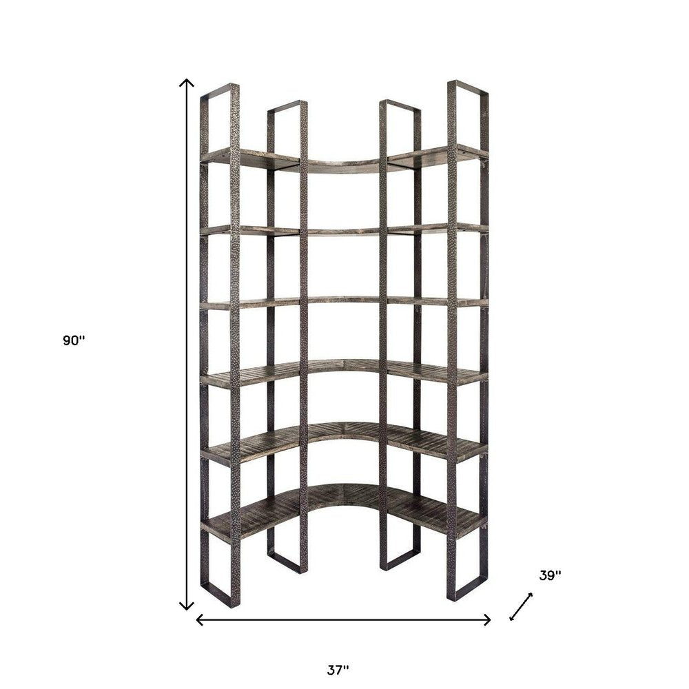Brown Iron and Solid Wood Six Tier Bookcase HomeRoots