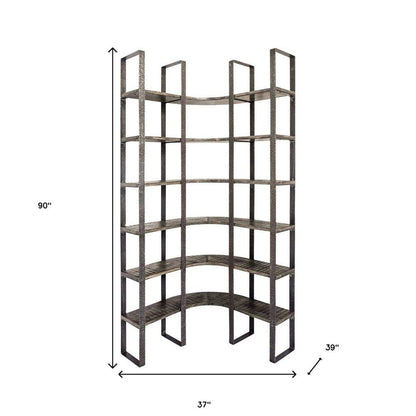 Brown Iron and Solid Wood Six Tier Bookcase HomeRoots