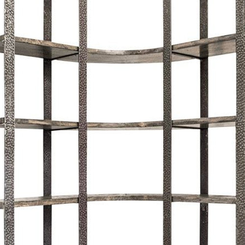 Brown Iron and Solid Wood Six Tier Bookcase HomeRoots