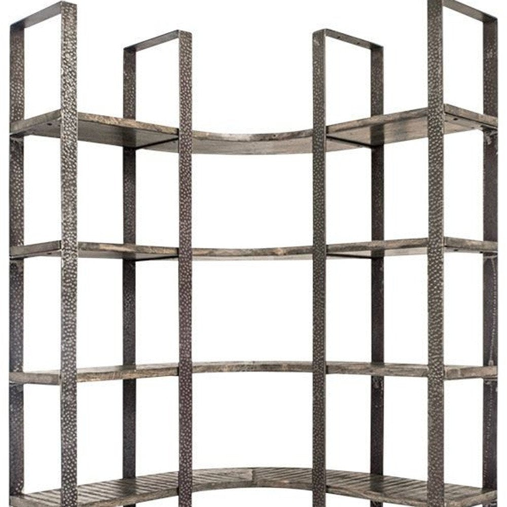 Brown Iron and Solid Wood Six Tier Bookcase HomeRoots