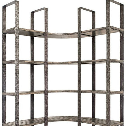 Brown Iron and Solid Wood Six Tier Bookcase HomeRoots