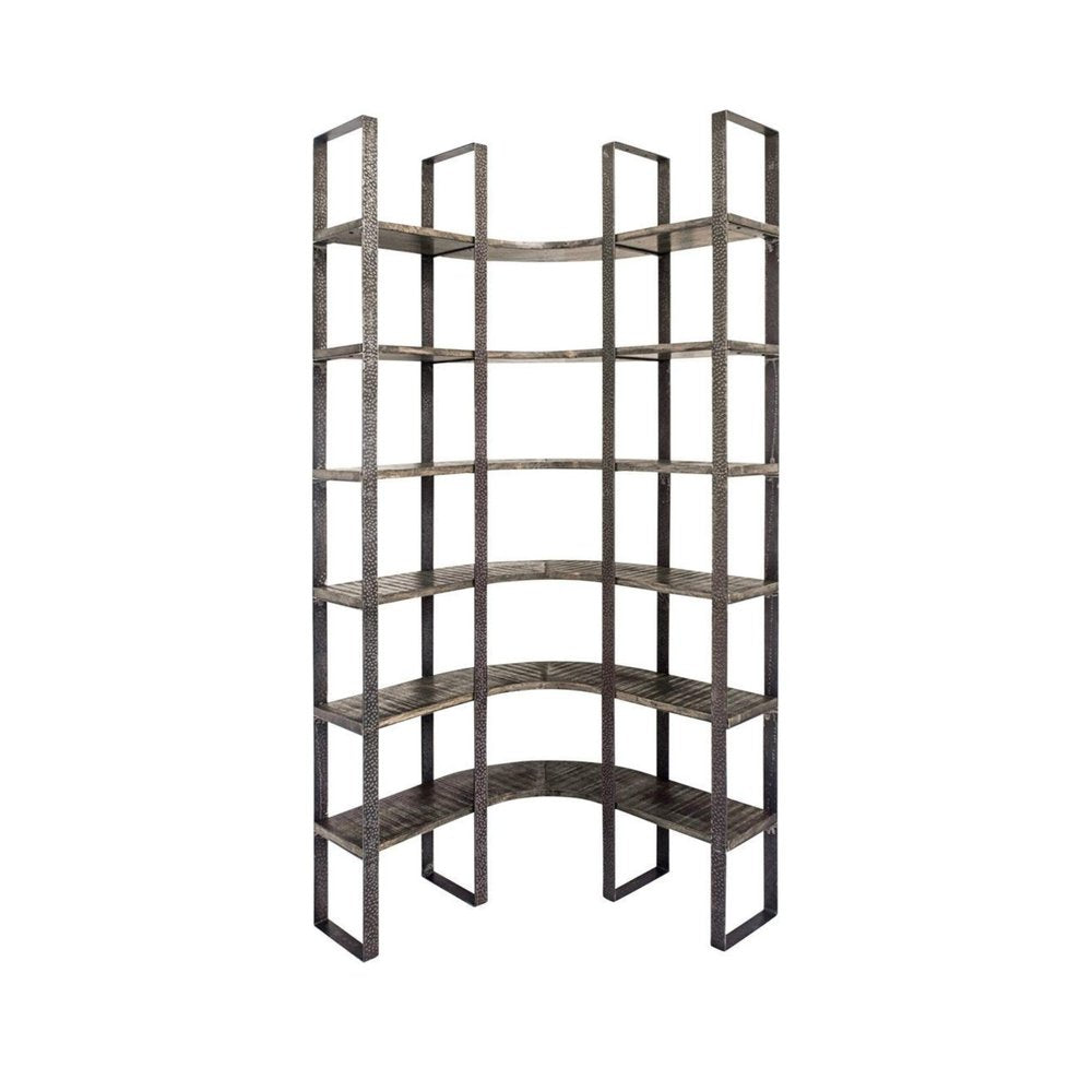Brown Iron and Solid Wood Six Tier Bookcase HomeRoots