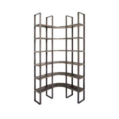 Brown Iron and Solid Wood Six Tier Bookcase HomeRoots