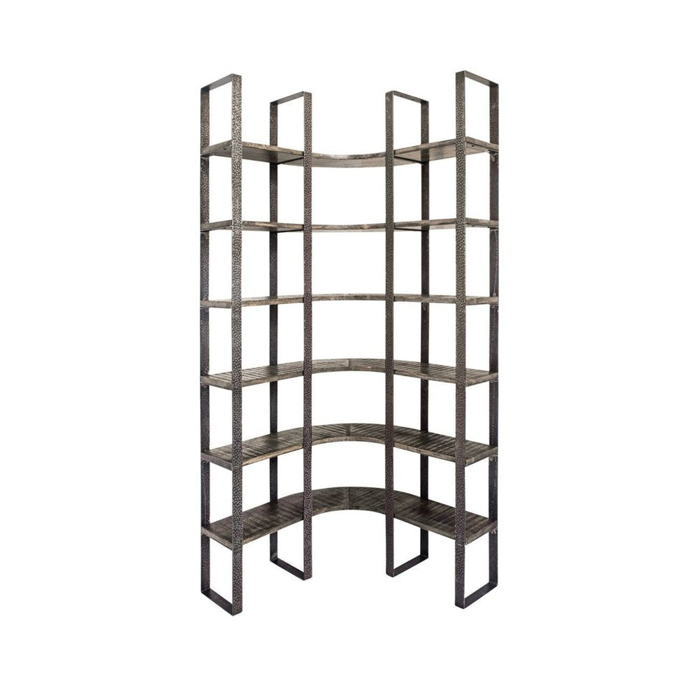 Brown Iron and Solid Wood Six Tier Bookcase HomeRoots