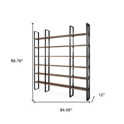 Brown Iron and Solid Wood Six Tier Bookcase HomeRoots