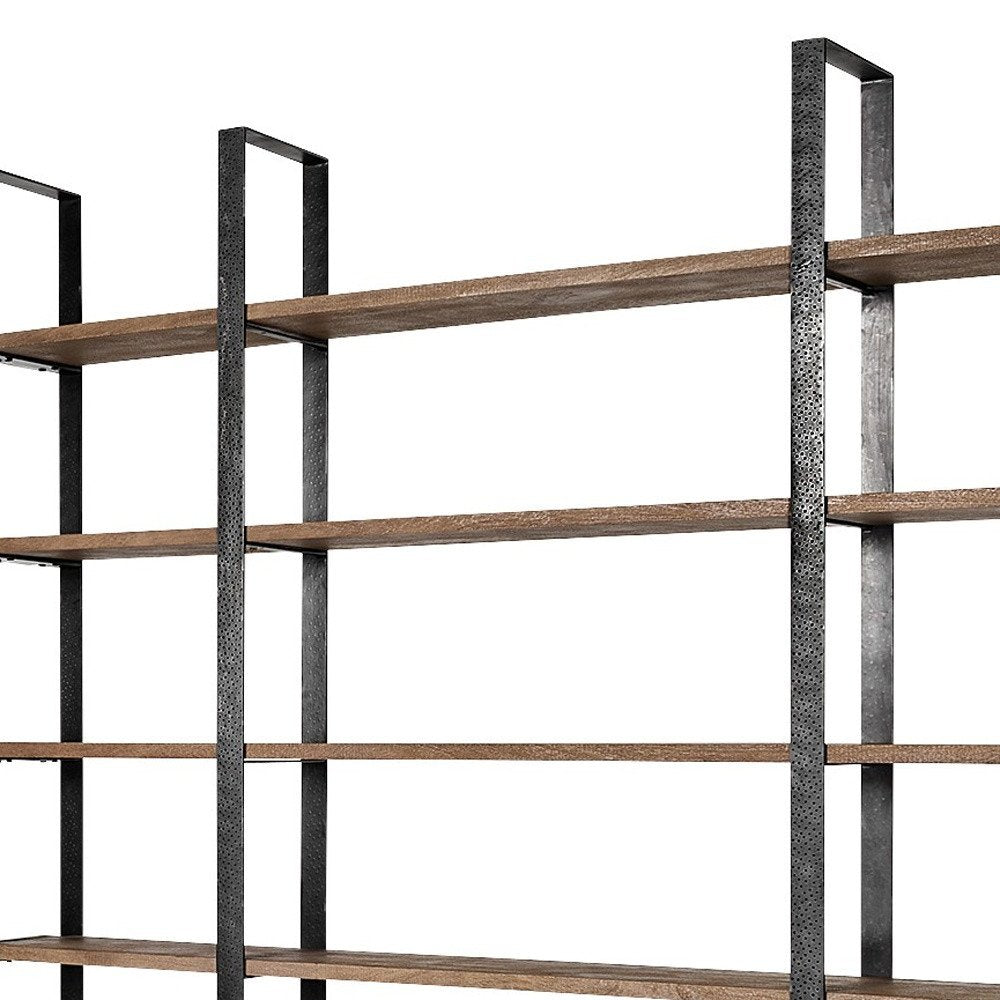 Brown Iron and Solid Wood Six Tier Bookcase HomeRoots