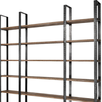 Brown Iron and Solid Wood Six Tier Bookcase HomeRoots